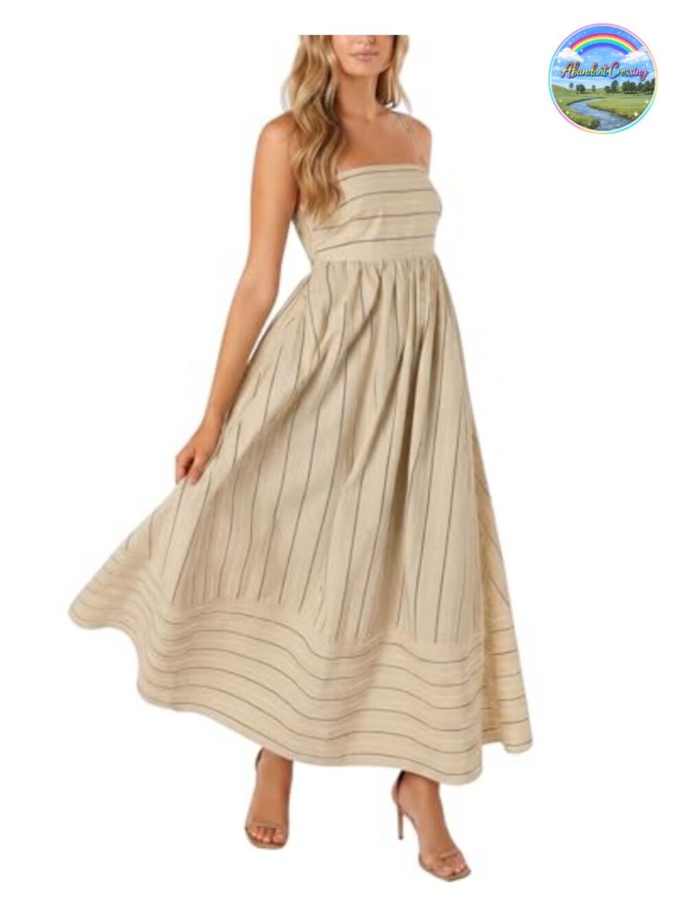 Striped Smocked Back Cut Out Maxi Dress Spaghetti Strap A-Line